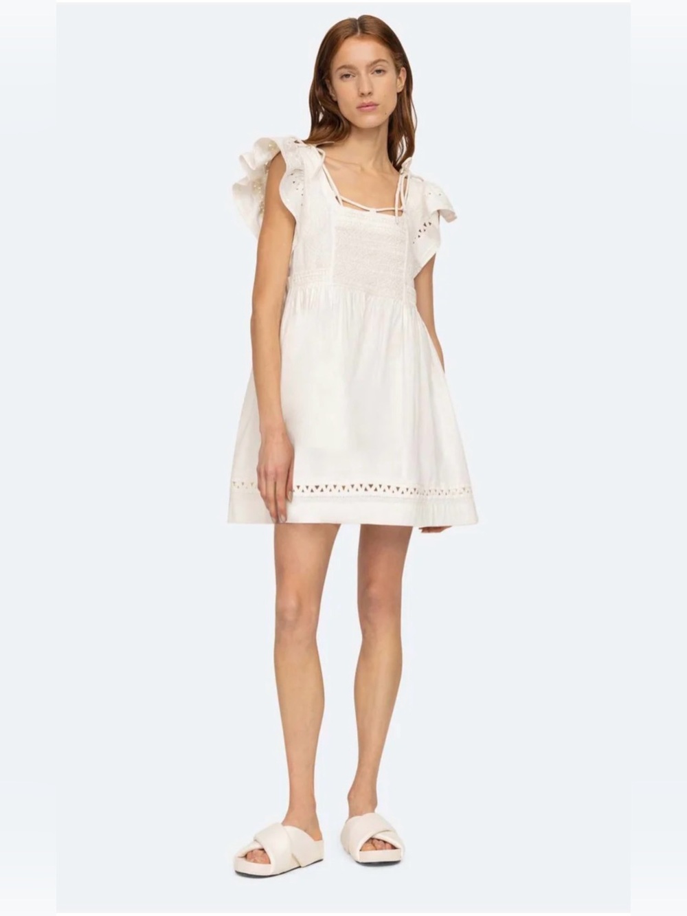 Sea New York Willa Smocking Flutter Sleeve Mini Dress White Small NWT